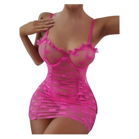 Other - Heart Mesh Underwire Babydoll & Thong Lingerie
